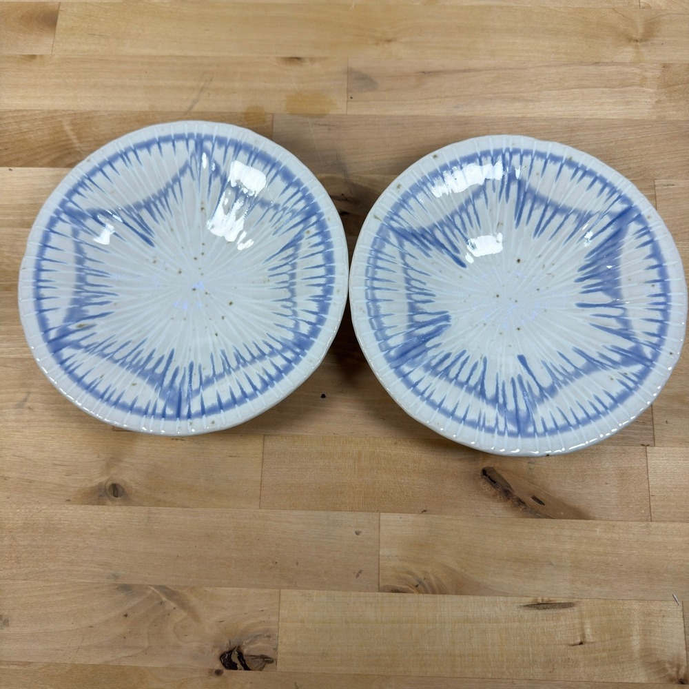 Anthropologie Blue White Starburst Stoneware Bowls Set of 2 Made in Japan 8.25" - Picture 3 of 7